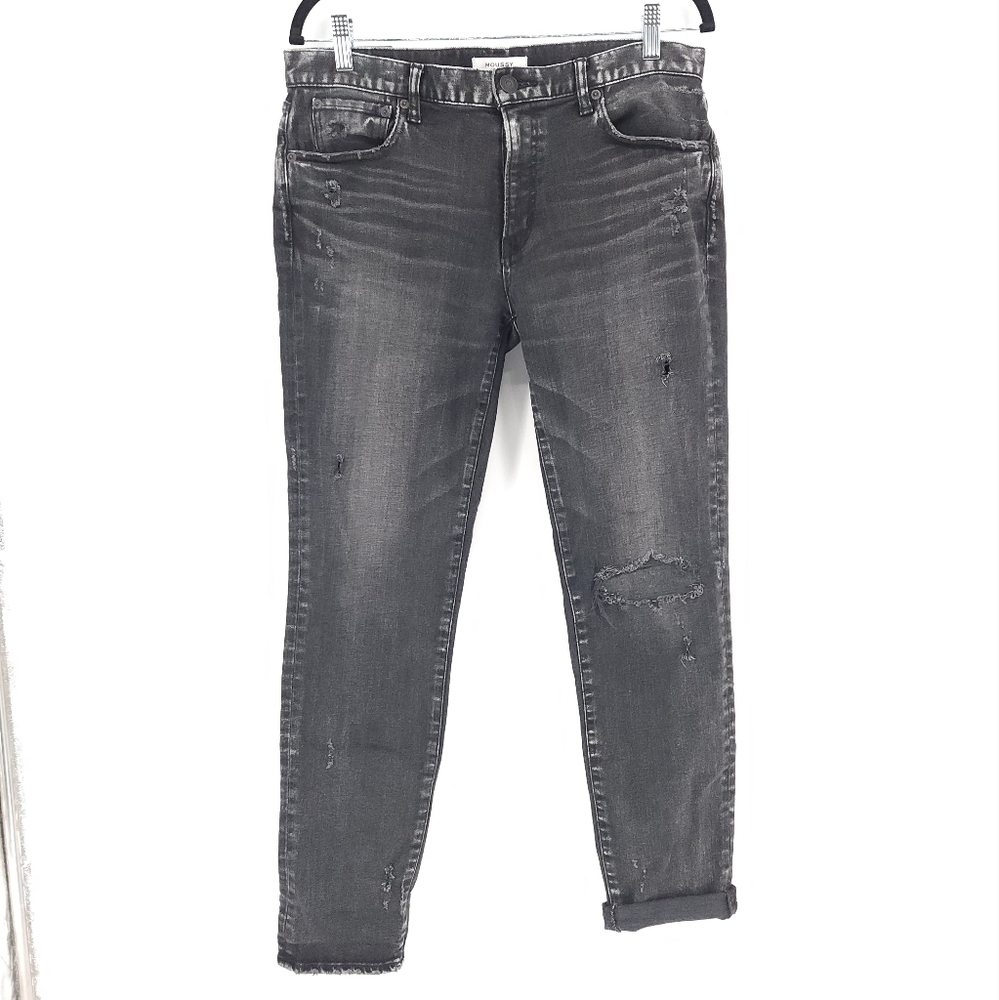 Moussy Vintage Mid-rise Ankle Crop Distressed Black Jeans
